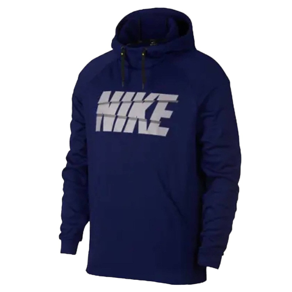 Nike Dri-FIT Mens Navy Blue Sliced‎ Graphic Logo Pullover Scuba Hoodie Size M